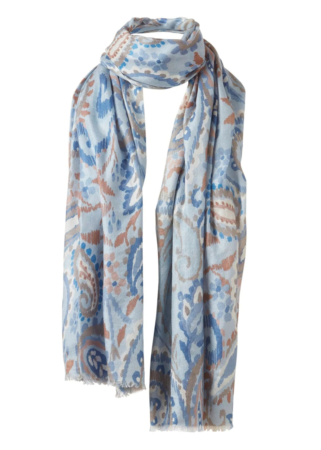 Painted Paisley Scarf in Ice Blue