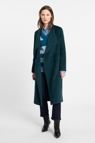 Long Drape Front Coat - Seal