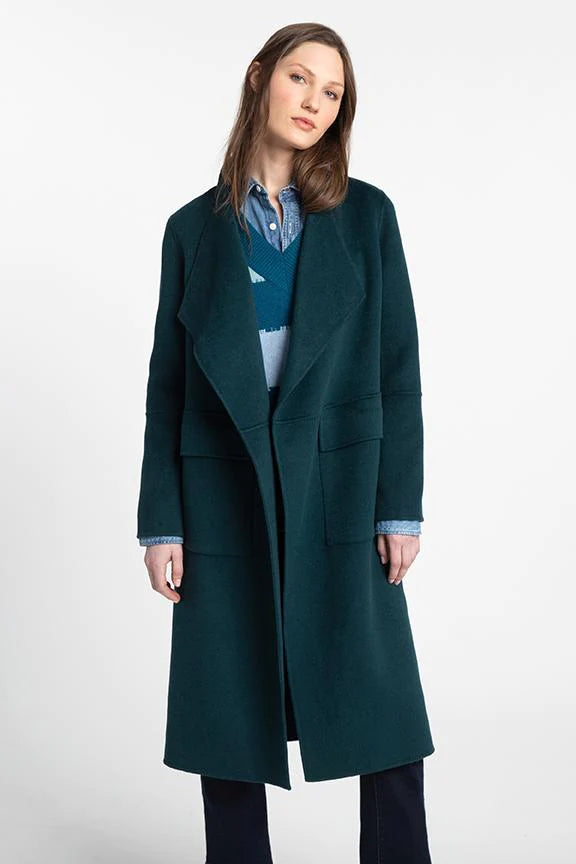 Long Drape Front Coat - Seapine