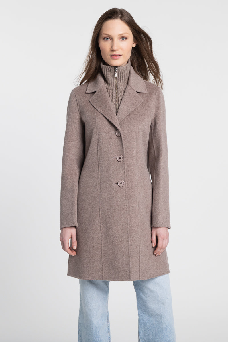 Knit Insert Notch Collar Coat - Seal