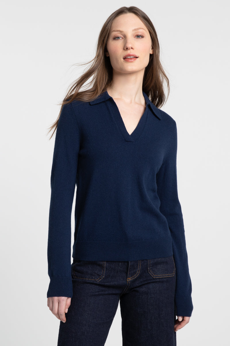 Split Neck Polo - Navy