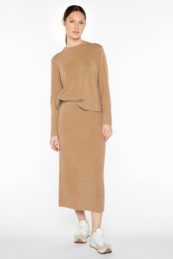 Cashmere Rib Skirt in Camel