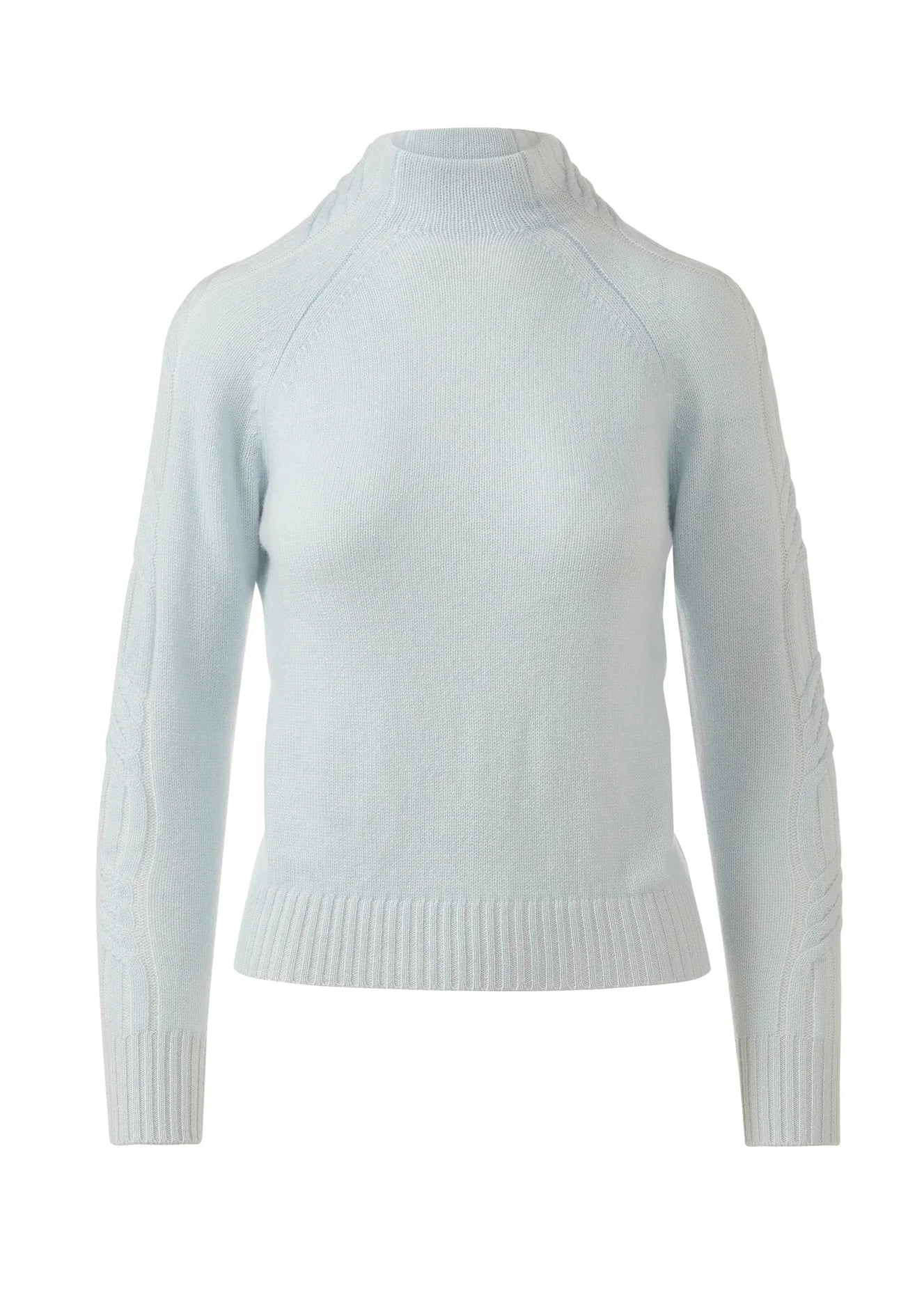 Plaited Cable Sleeve Funnel Sweater in Ice Blue/Pearl