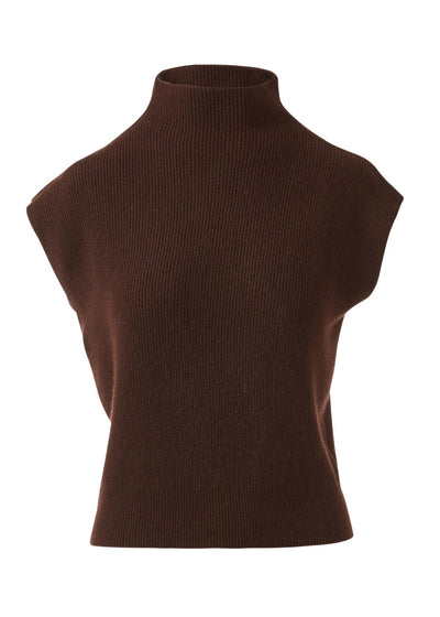Rib Cap Sleeve Mock Neck in Chocolate