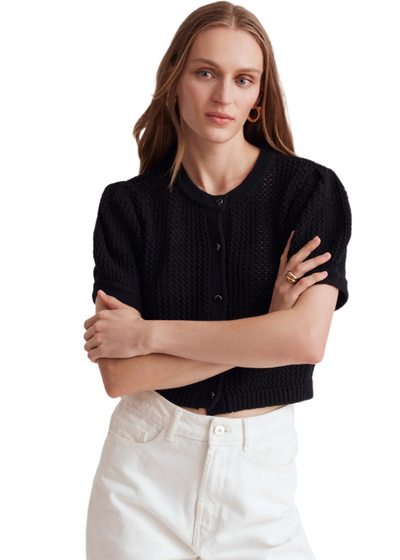 Samantha Crochet Cropped Cardigan in Jet