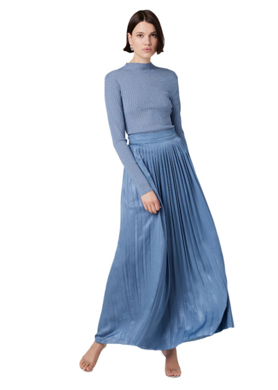 Dillon Pleated Midi Skirt in Steel Blue