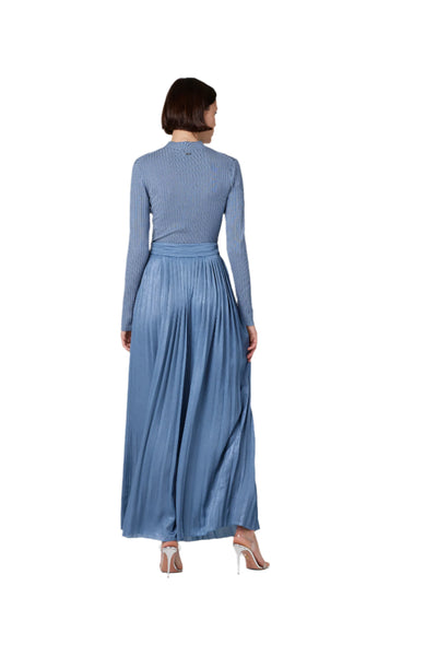 Dillon Pleated Midi Skirt in Steel Blue
