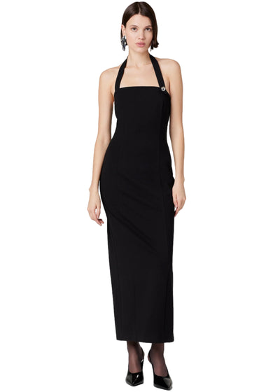Davina Sculpted Halter Midi Dress in Black