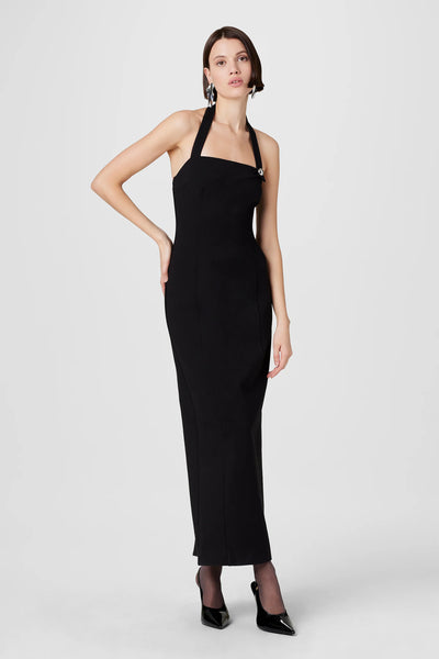 Davina Sculpted Halter Midi Dress in Black