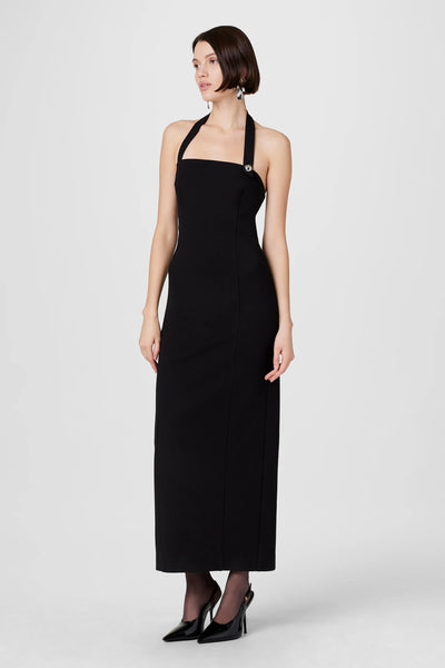 Davina Sculpted Halter Midi Dress in Black