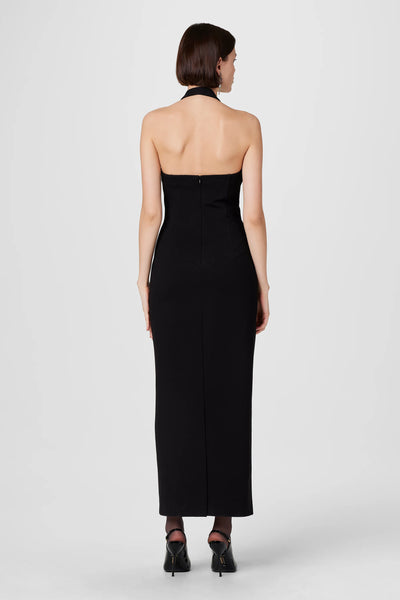 Davina Sculpted Halter Midi Dress in Black