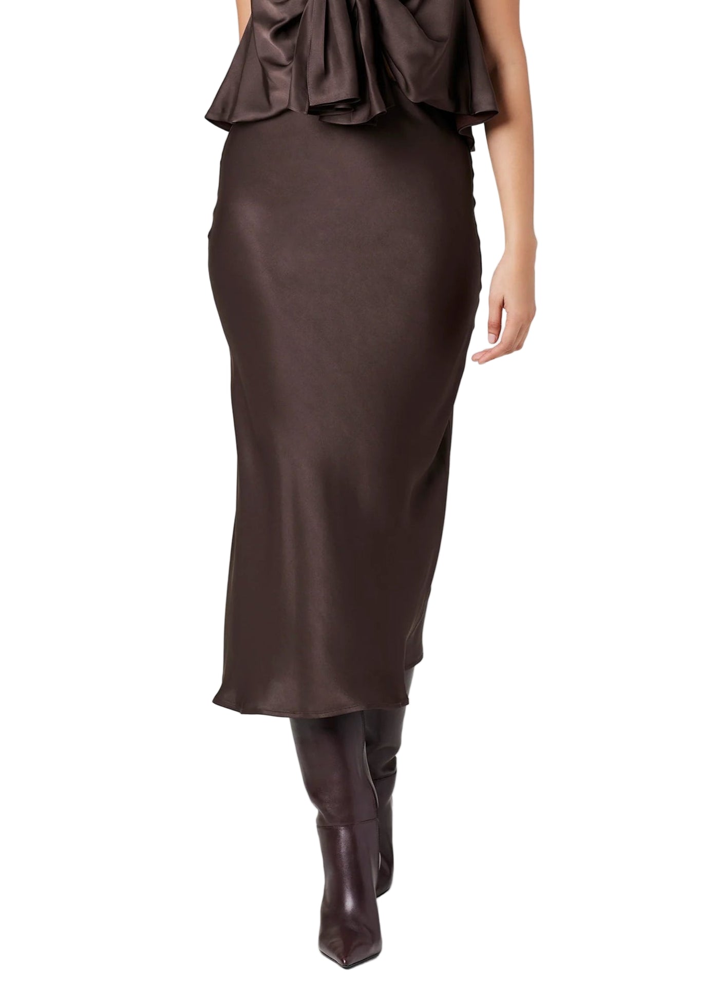 Heidi Silk Satin Slip Skirt in Espresso