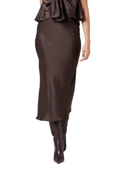 Heidi Silk Satin Slip Skirt in Espresso