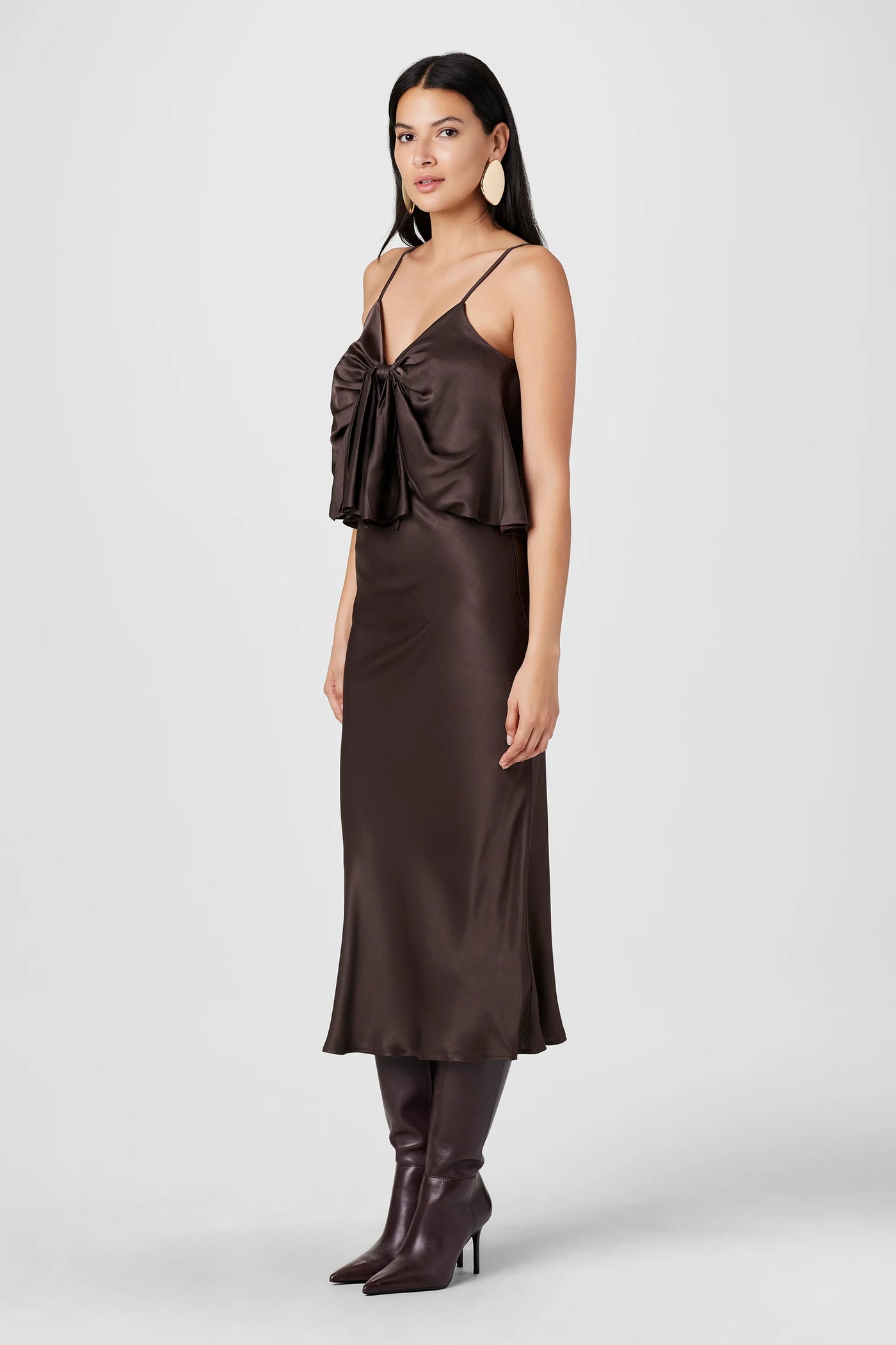 Heidi Silk Satin Slip Skirt in Espresso