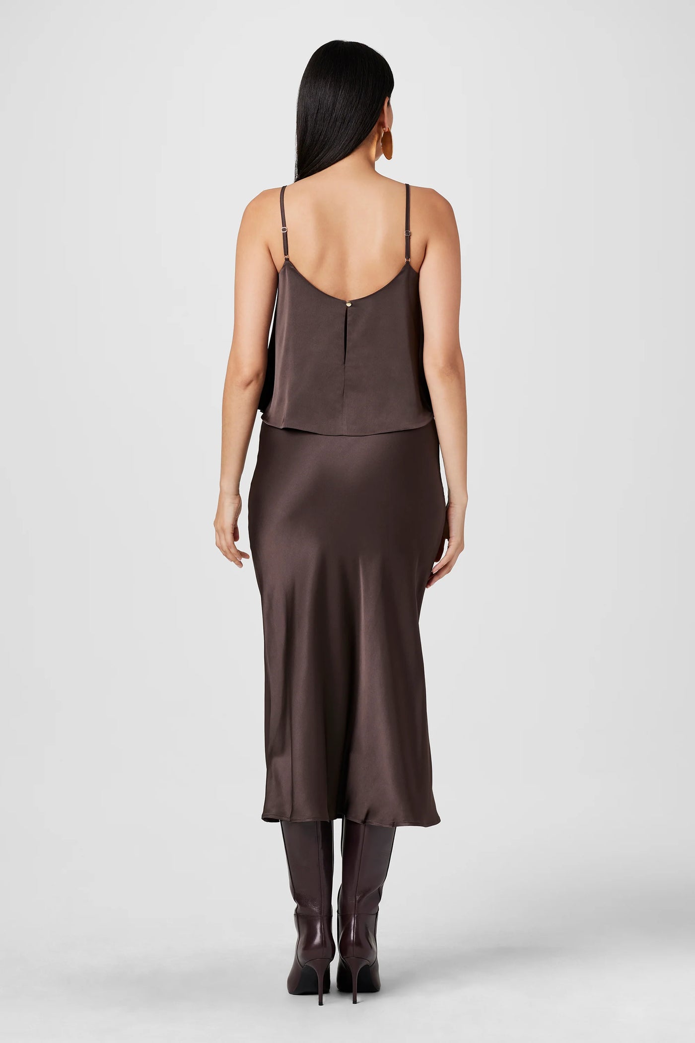 Heidi Silk Satin Slip Skirt in Espresso