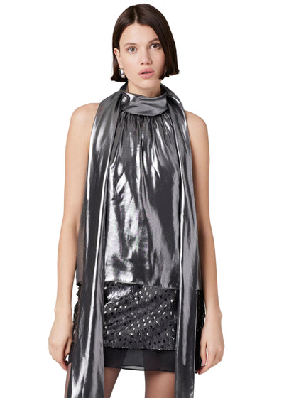Hattie Sleeveless Metallic Blouse in Gunmetal