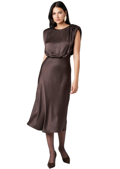 Flora Sleeveless Blouson Midi Dress in Espresso