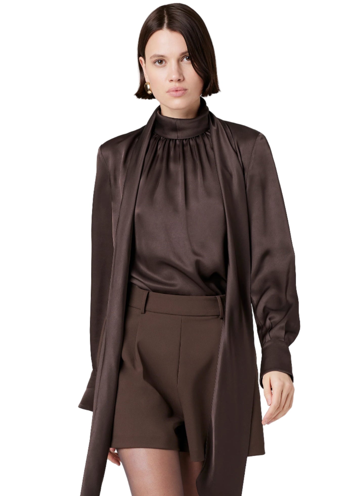 Veronica Bow Blouse in Espresso