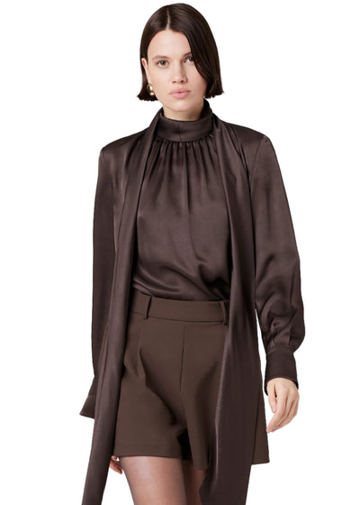 Veronica Bow Blouse in Espresso