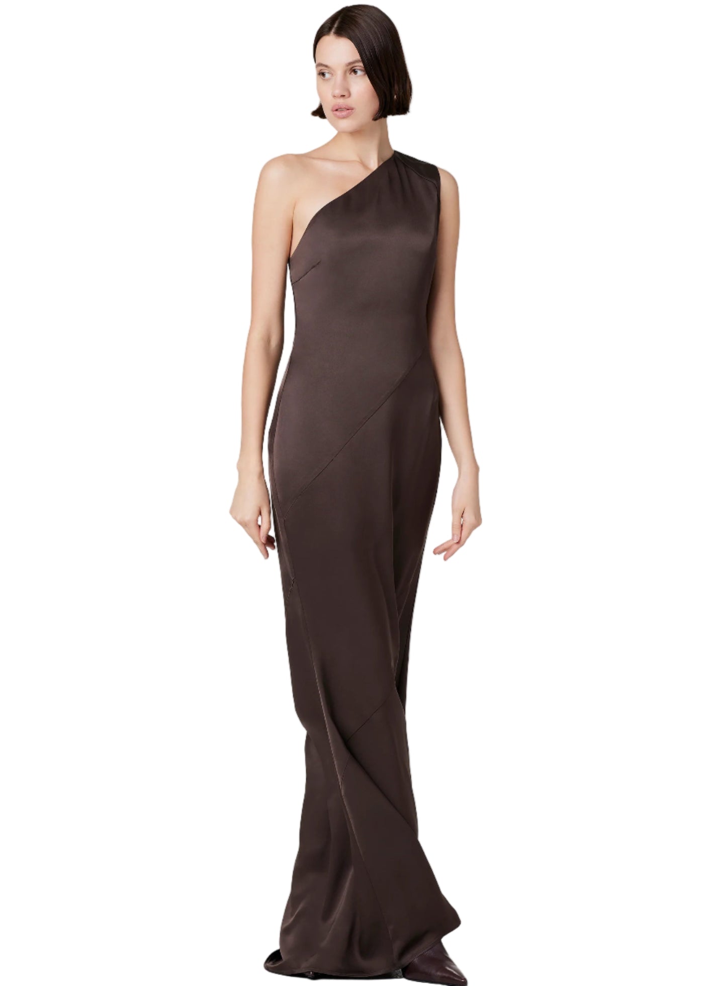 Callum One Shoulder Gown in Espresso