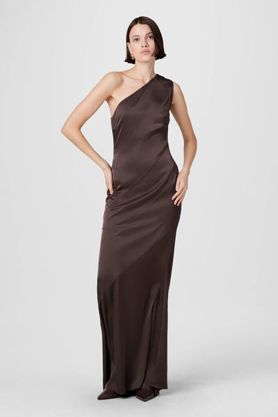 Callum One Shoulder Gown in Espresso