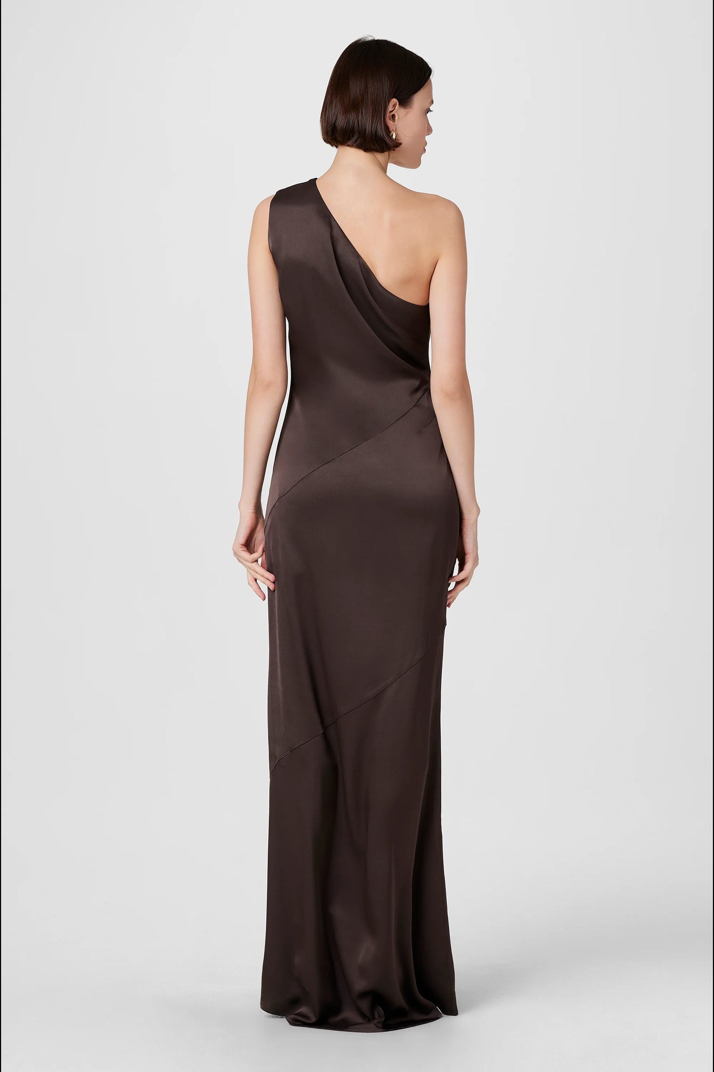 Callum One Shoulder Gown in Espresso