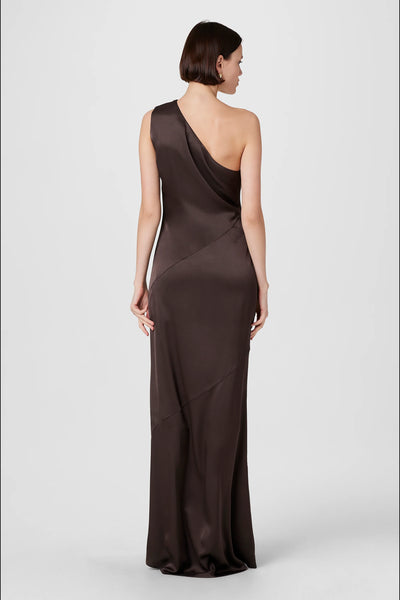 Callum One Shoulder Gown in Espresso
