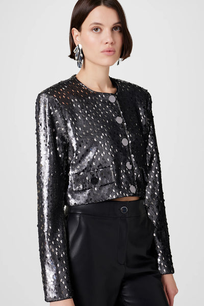 Jones Crew Neck Sequin Jacket in Gunmetal