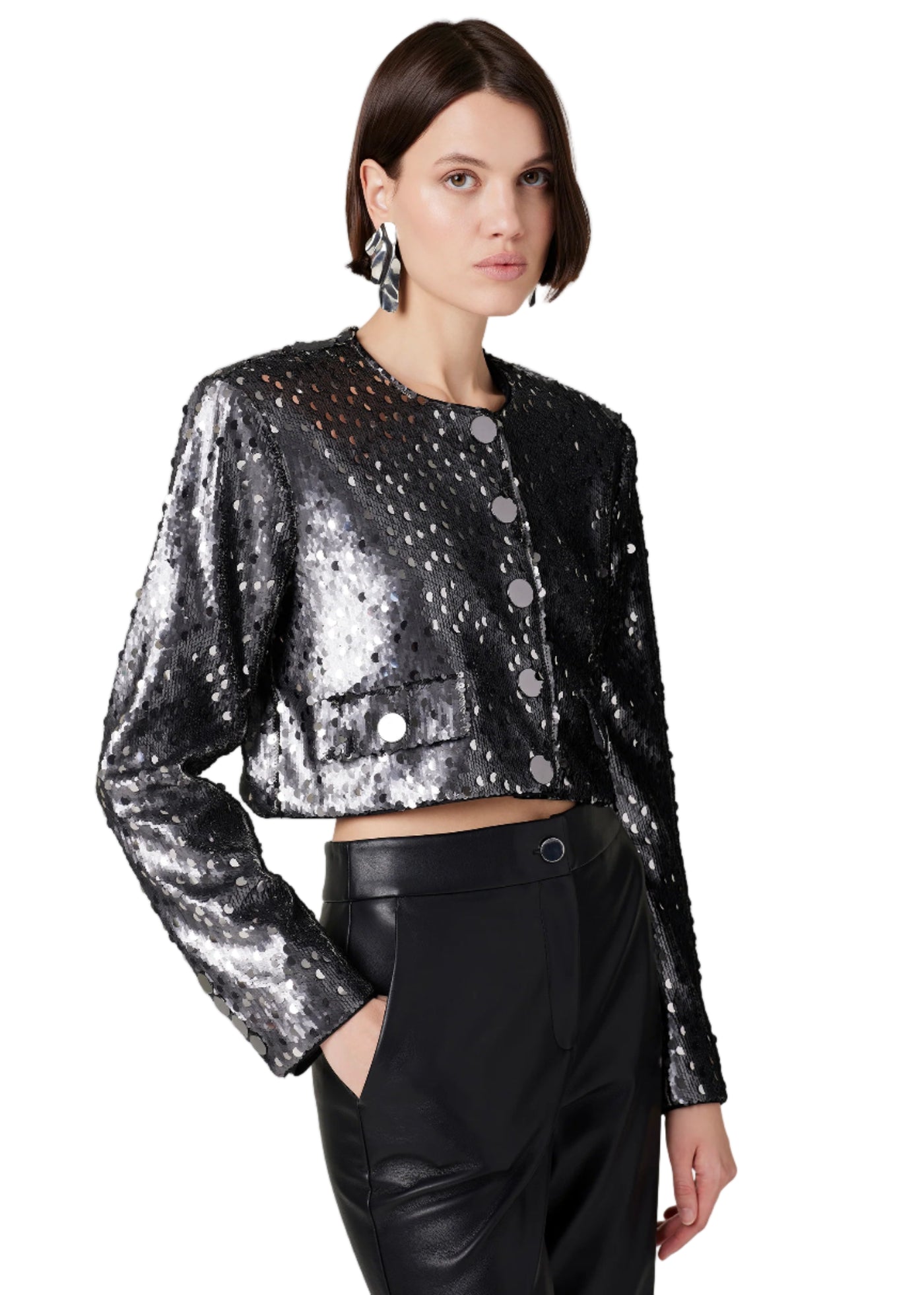 Jones Crew Neck Sequin Jacket in Gunmetal