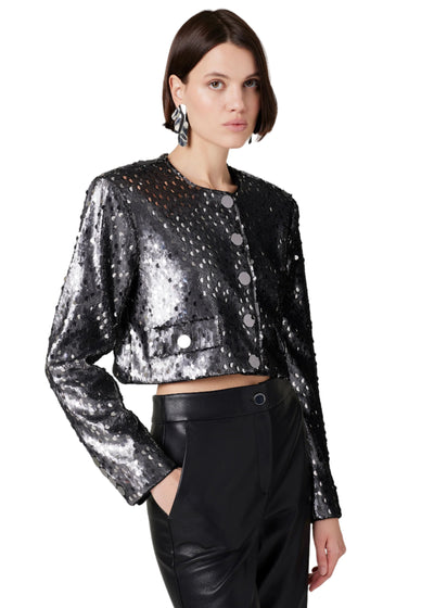 Jones Crew Neck Sequin Jacket in Gunmetal