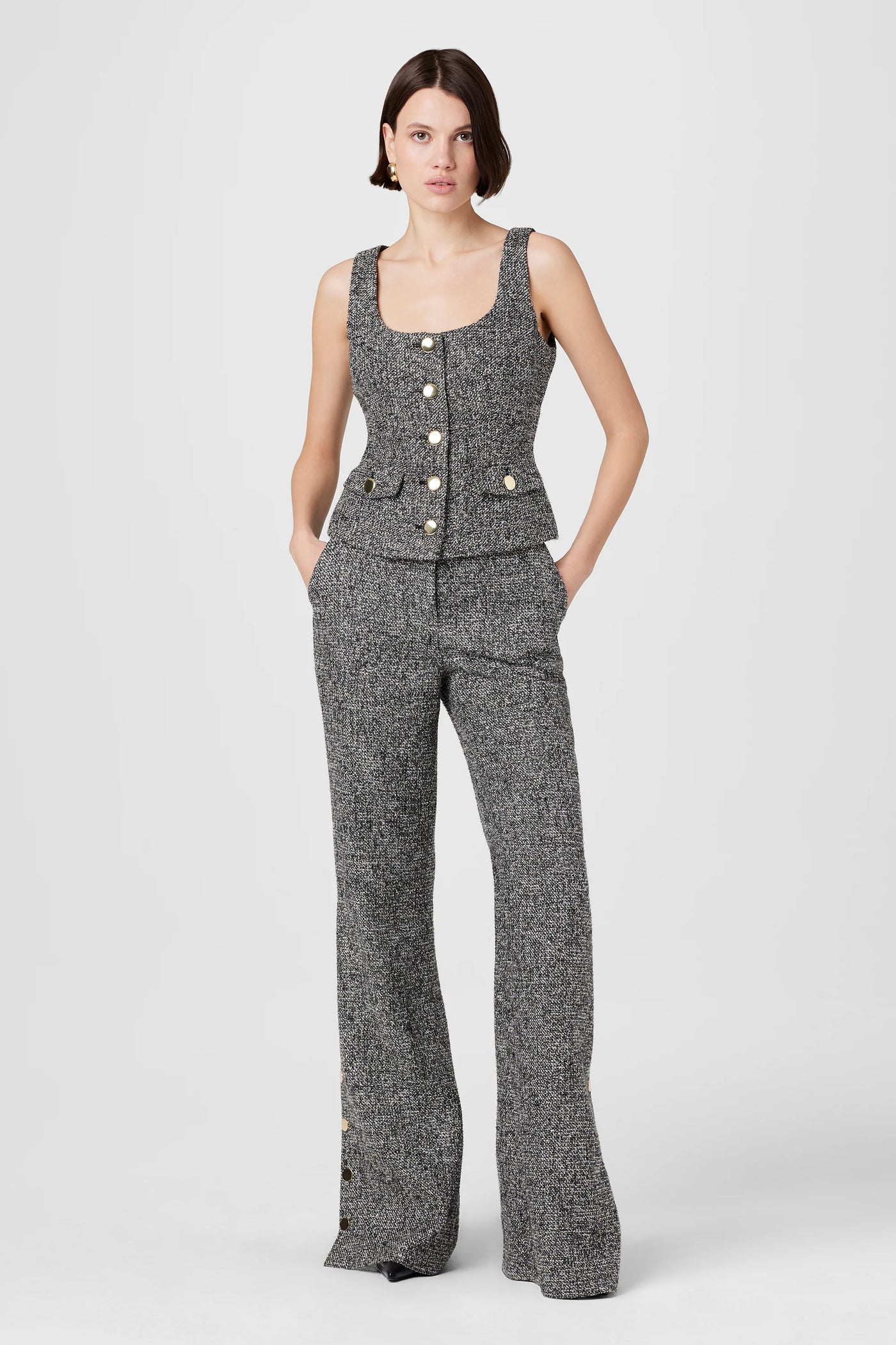 Gracie Embellished Tweed Pants in Charcoal