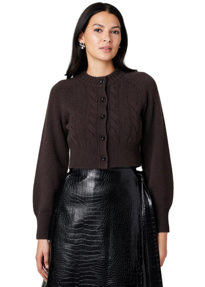 Rita Cable Knit Cashmere Cardigan in Espresso
