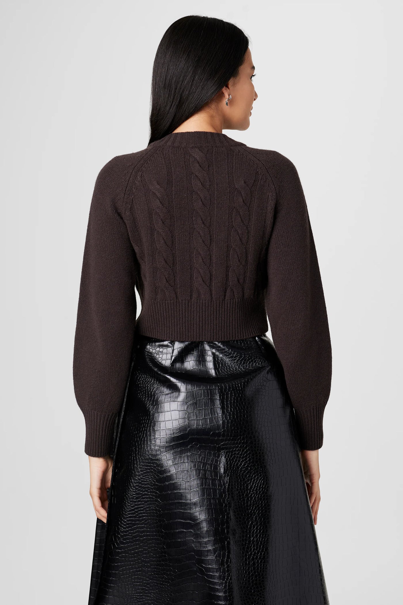 Rita Cable Knit Cashmere Cardigan in Espresso