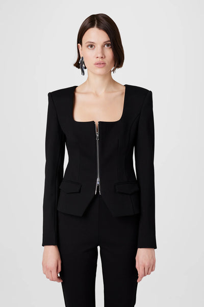 Koda Zip Front Long Sleeve Top in Black