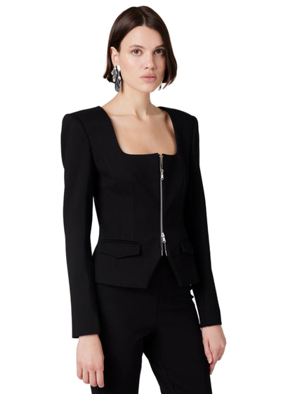 Koda Zip Front Long Sleeve Top in Black