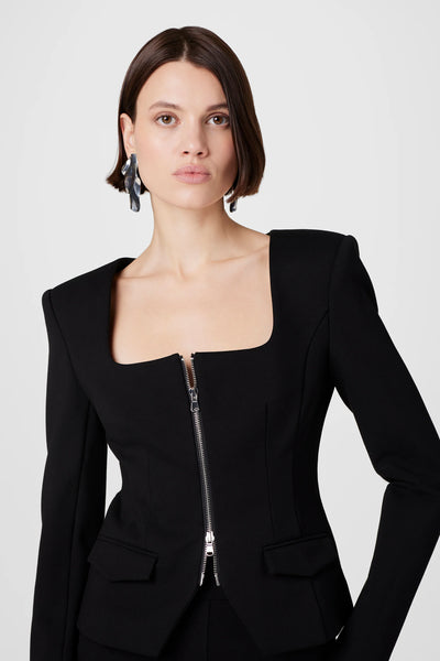 Koda Zip Front Long Sleeve Top in Black