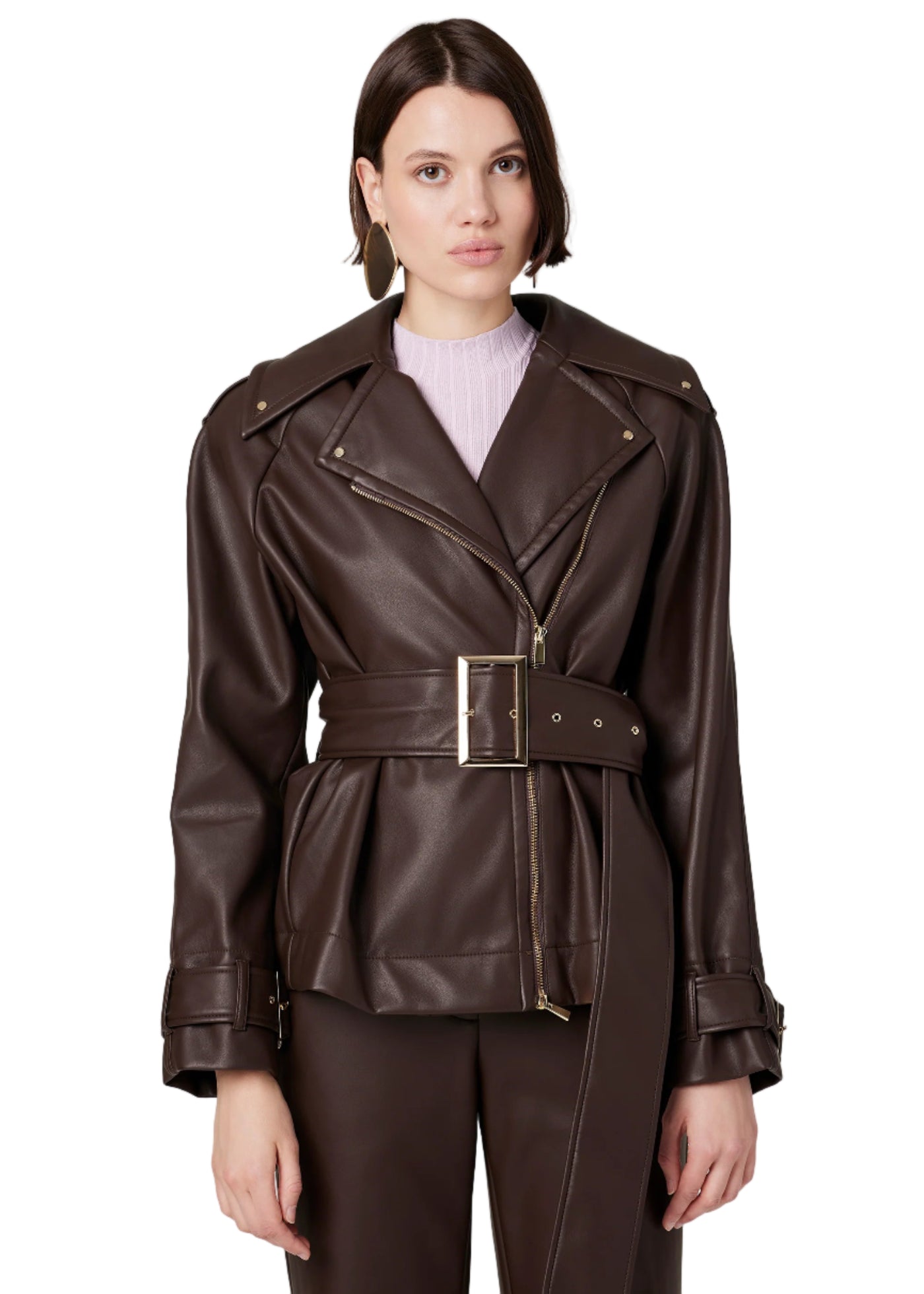 Brando Belted Biker Jacket in Espresso