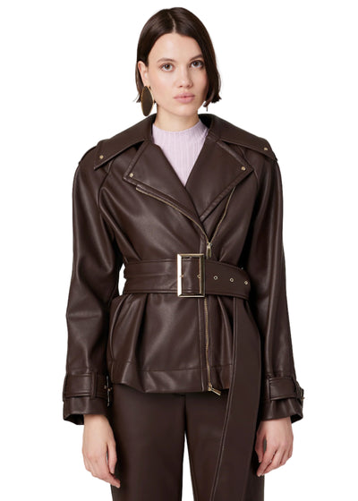 Brando Belted Biker Jacket in Espresso