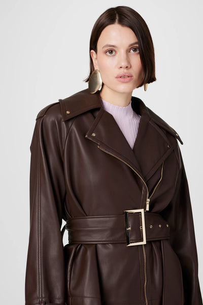 Brando Belted Biker Jacket in Espresso