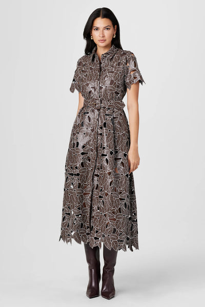 Luisa Embroidered Leather Dress in Espresso