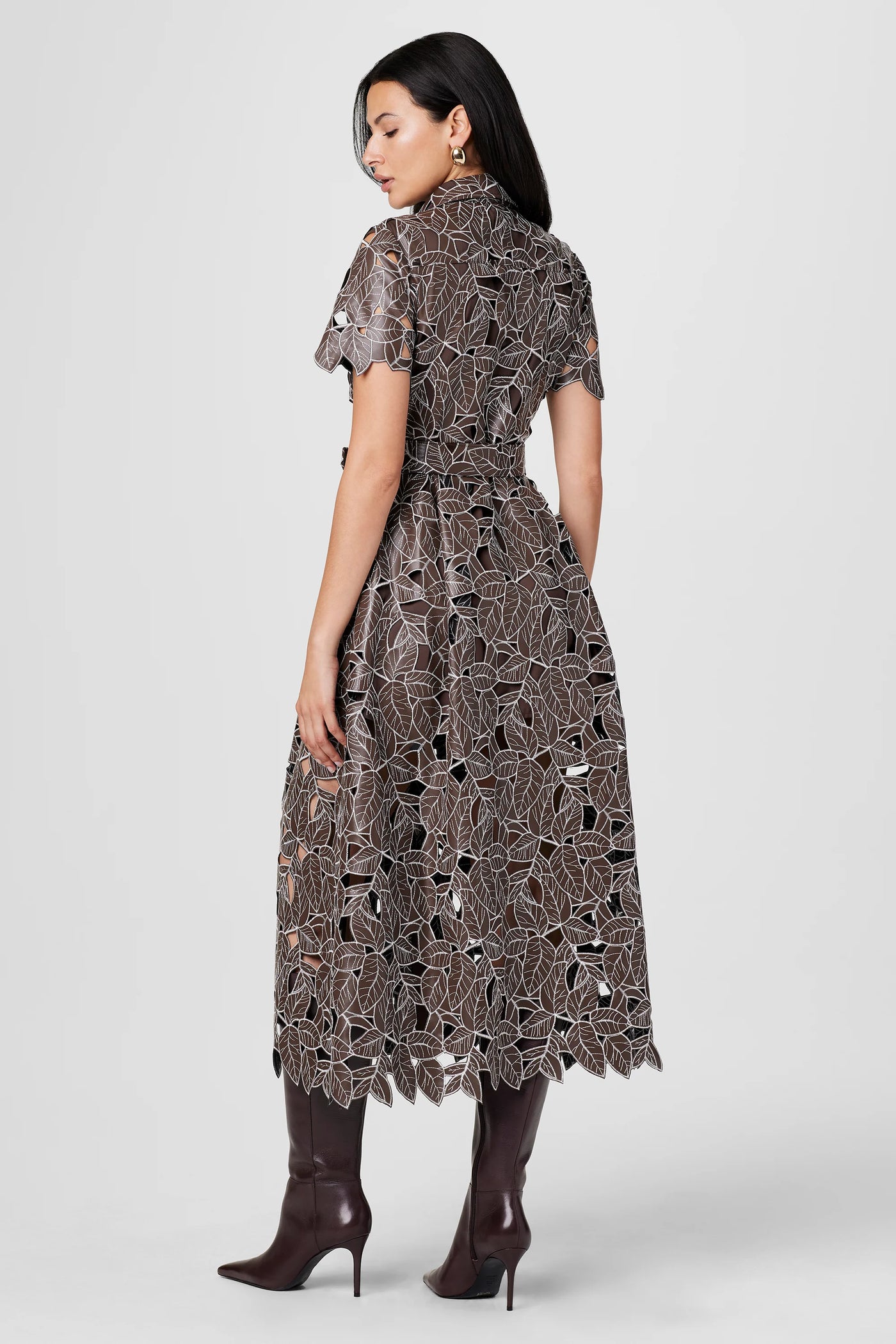 Luisa Embroidered Leather Dress in Espresso