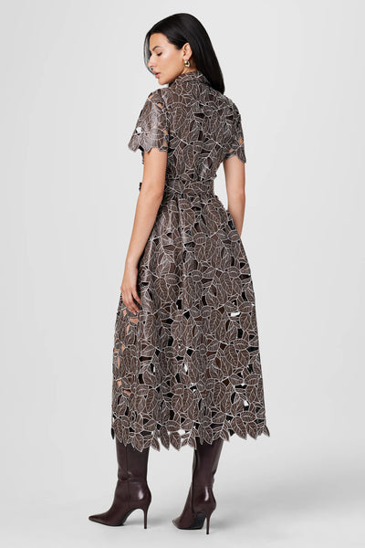 Luisa Embroidered Leather Dress in Espresso