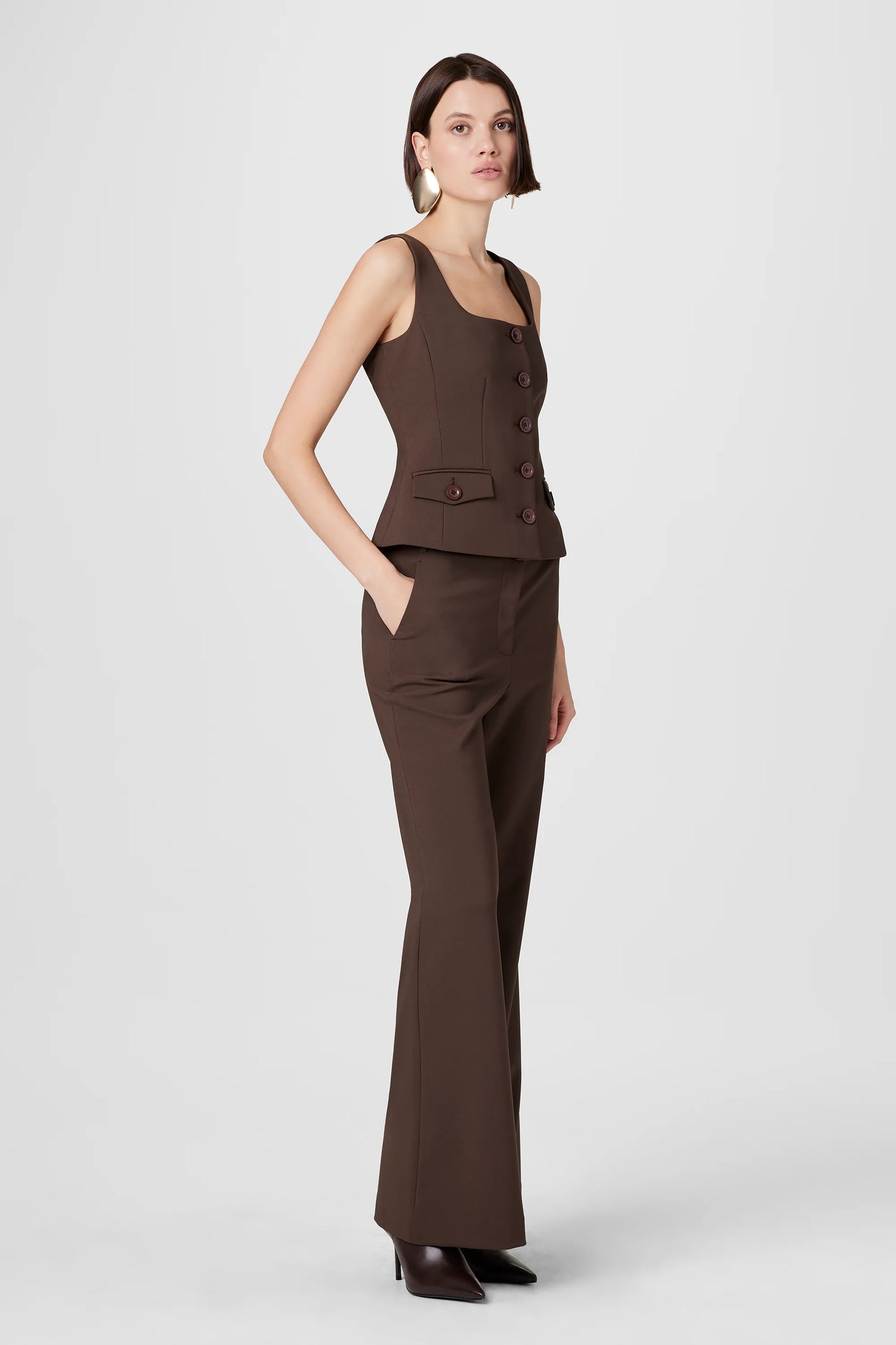 Gaia Suiting High Waisted Pants in Espresso