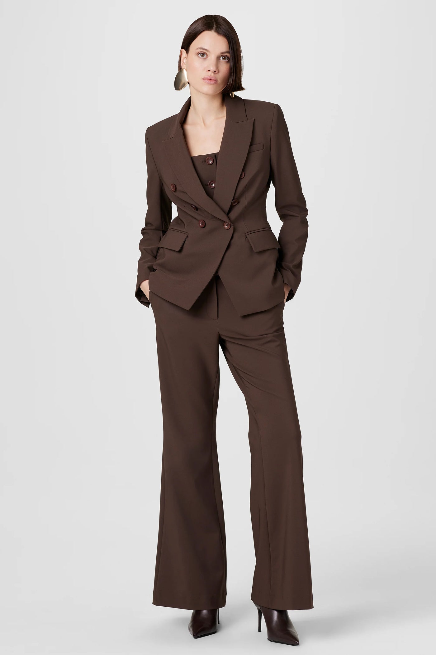 Kylie Suiting Double Breasted Blazer in Espresso