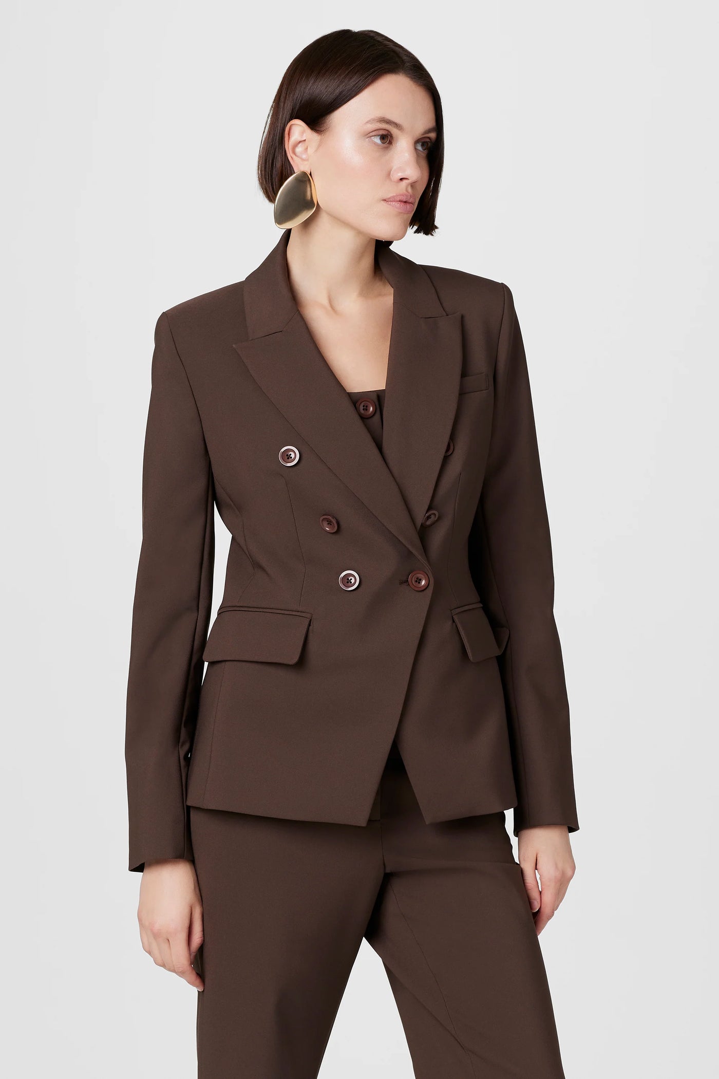 Kylie Suiting Double Breasted Blazer in Espresso