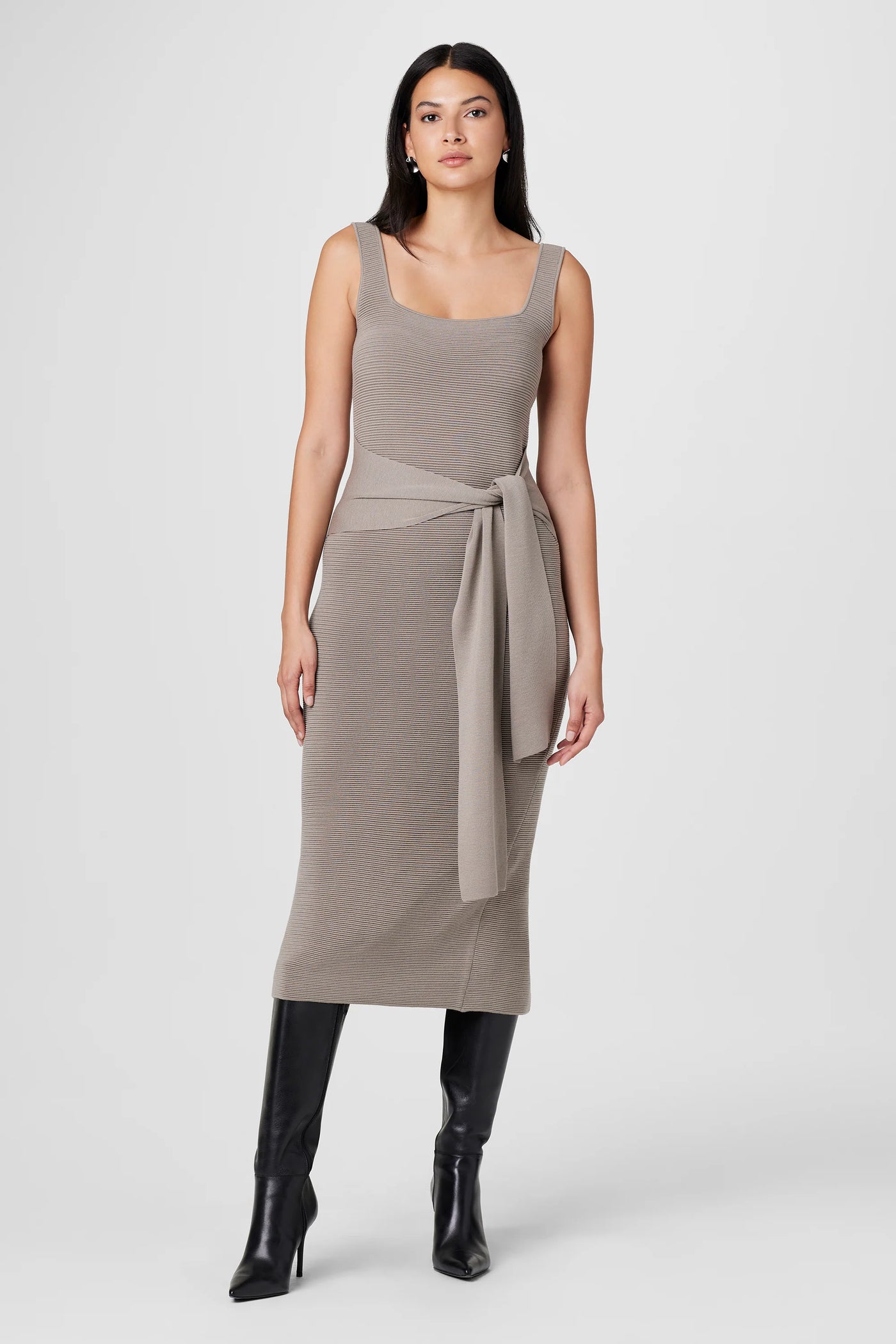 tie front knit dress Elia Tie Front Knit Dress in Mushroom Grey / M / TF5941K120