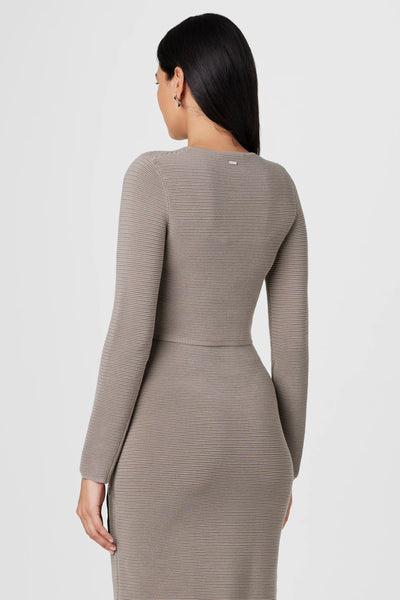 Tasha Zipper Crop Cardigan in Mushroom