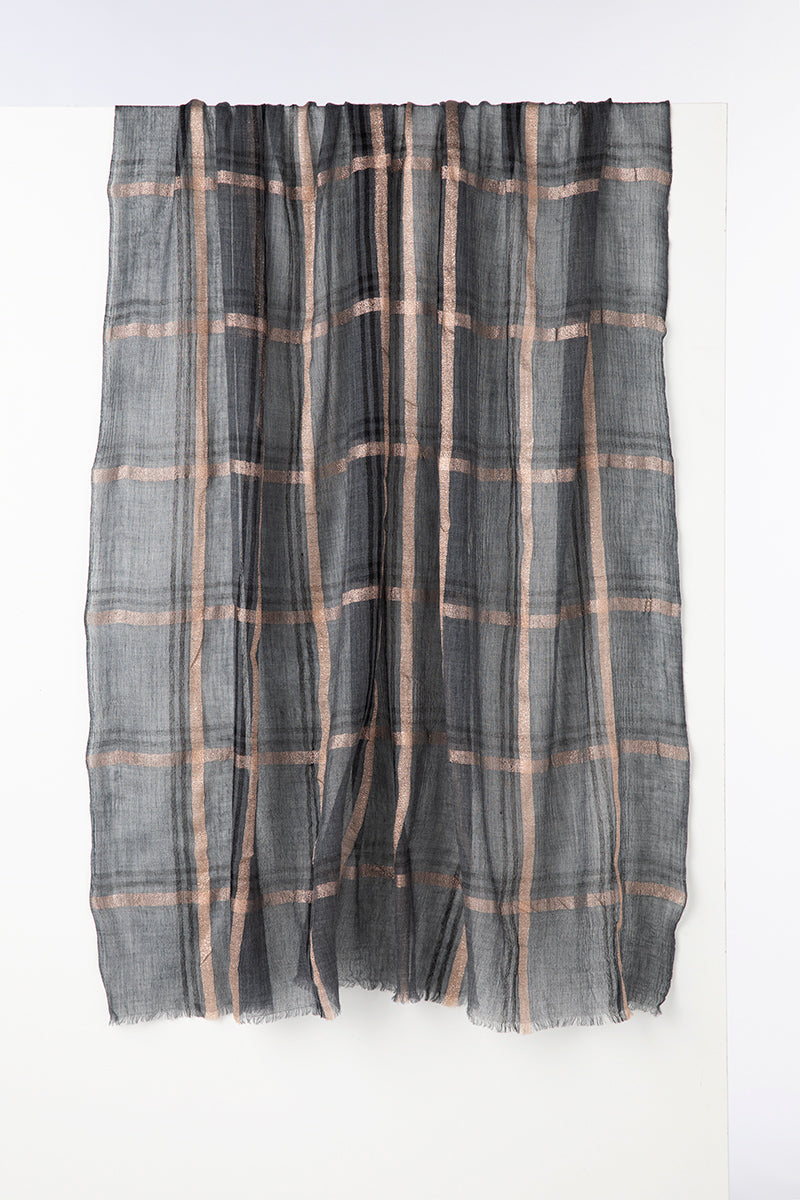 Plaid Lurex Scarf - Grey Multi