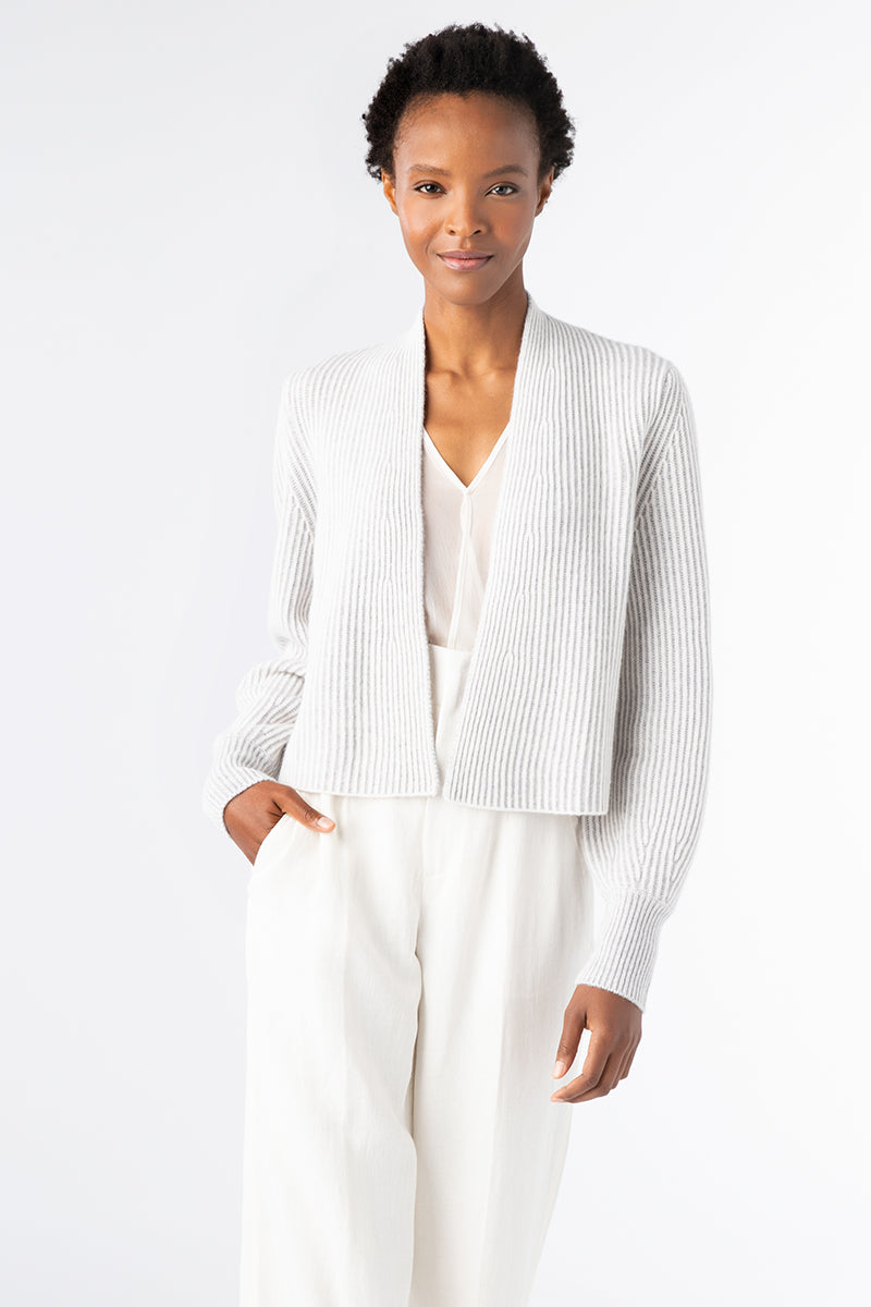 Plaited Crop Cardigan - Ivory/Silver