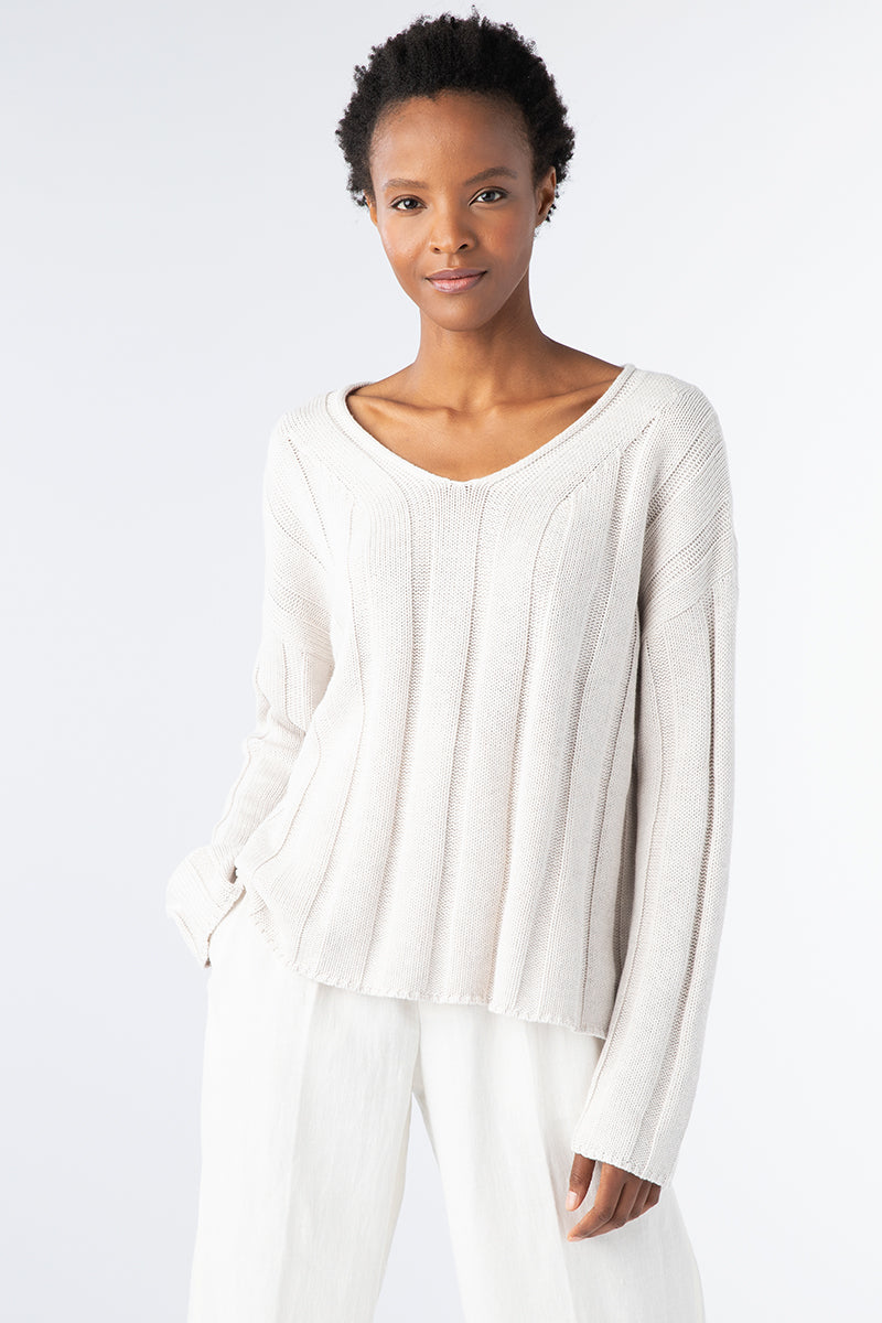 Wide Rib V-Neck - Champagne